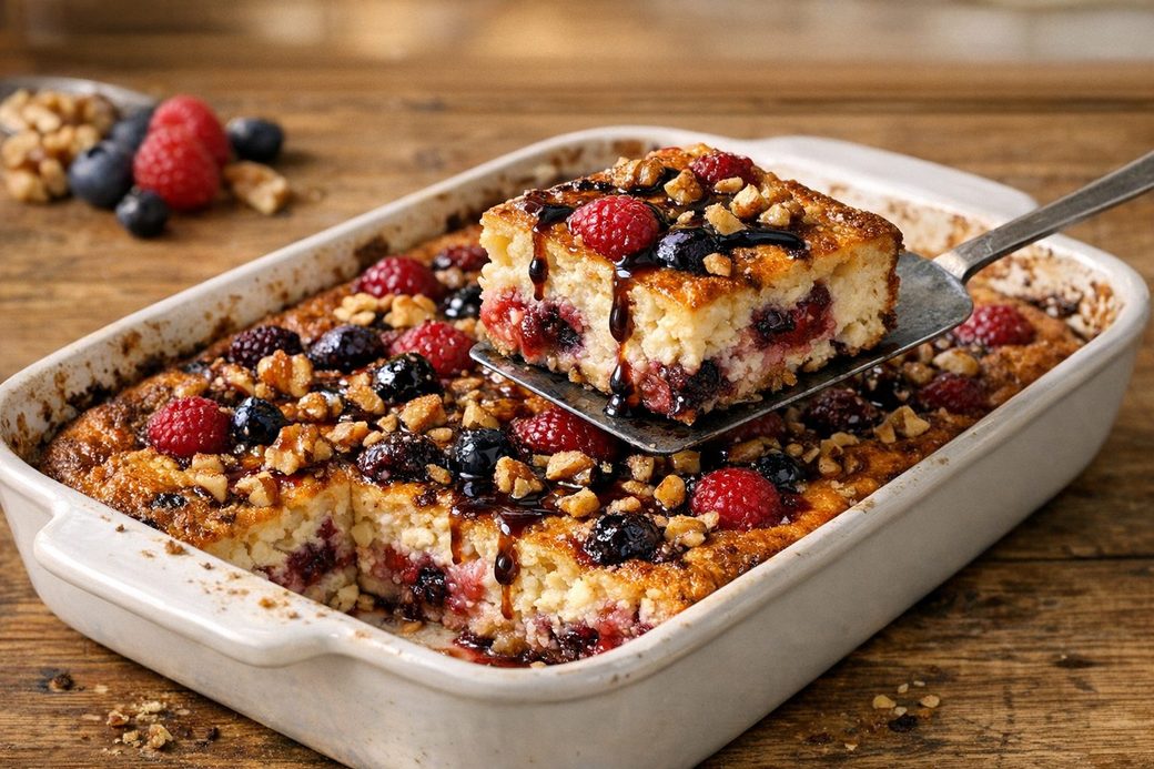 Baked Cottage Cheese Berry Pudding