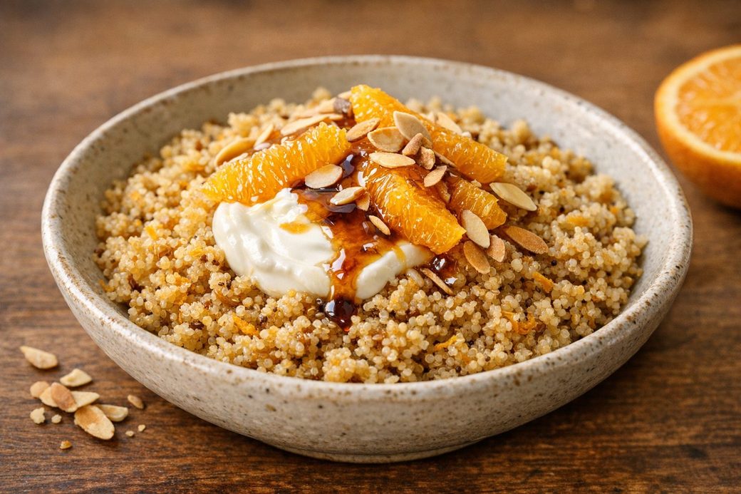 Baked Orange Quinoa with Yogurt & Almonds