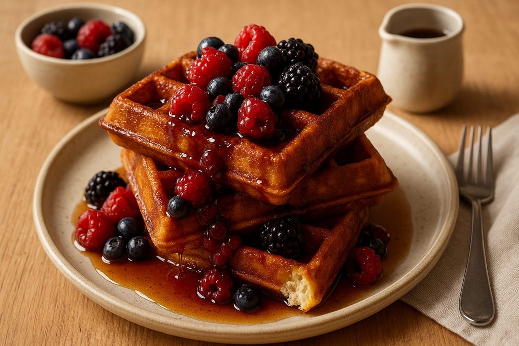 Crisp Yogurt Waffles with Warm Berries