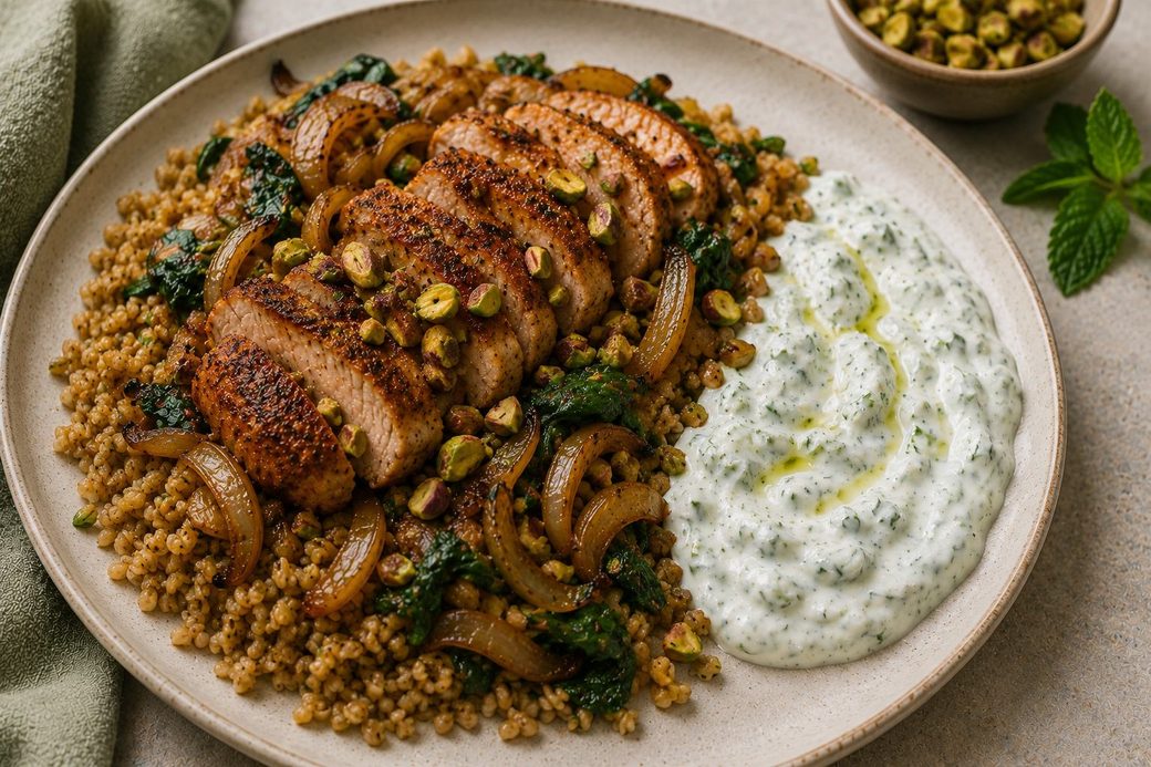 Harissa Pork with Mint Yogurt