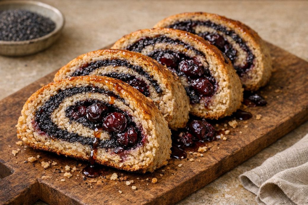 Poppy Seed & Cherry Swirl Roll