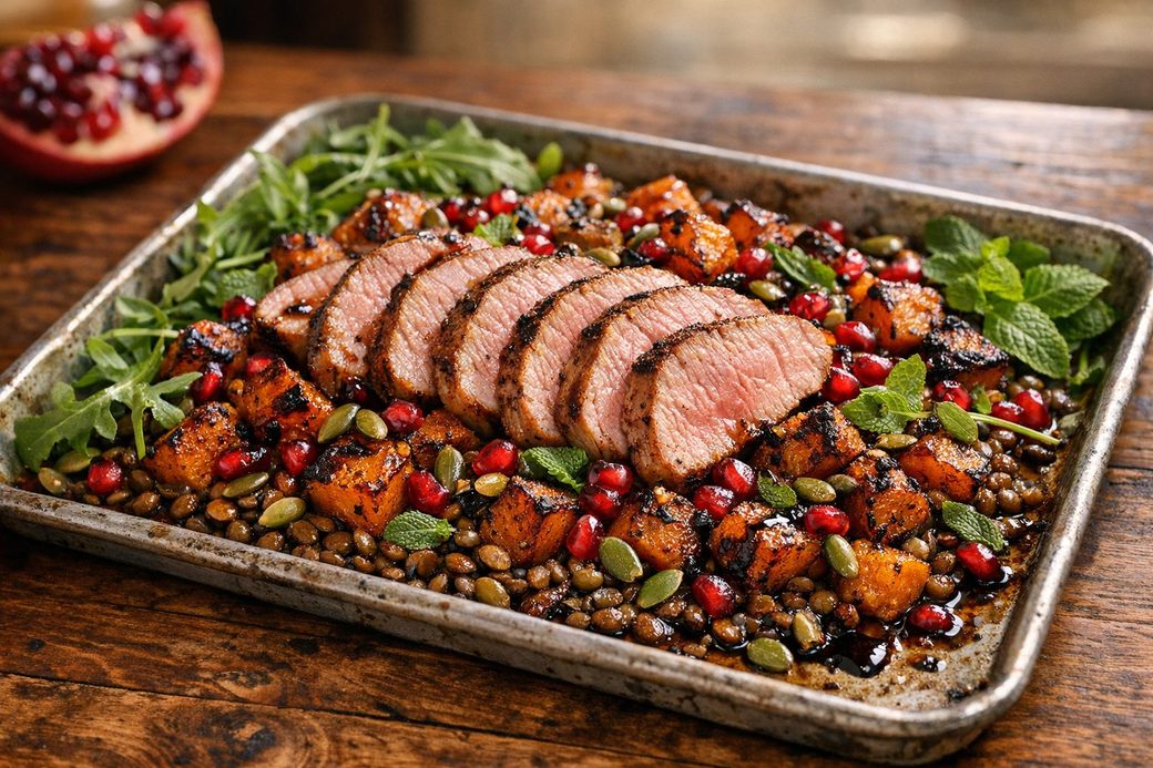 Roast Squash & Pork with Pomegranate