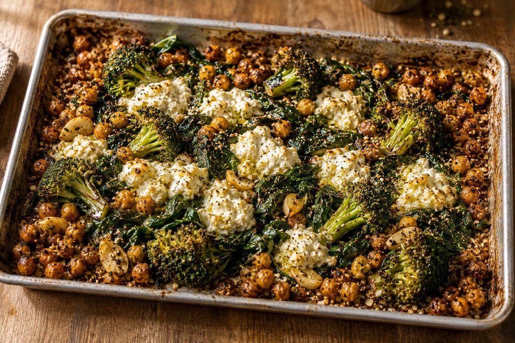 Sheet-Pan Ricotta with Greens & Za'atar Chickpeas