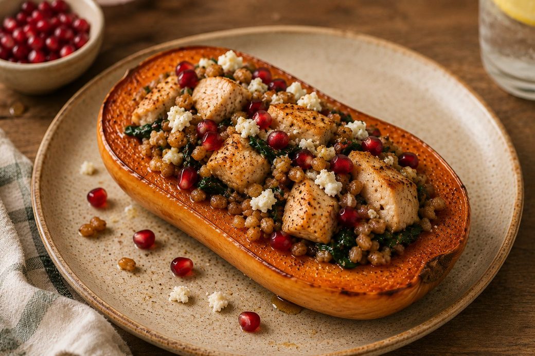 Stuffed Squash with Chicken & Farro